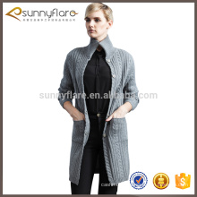 Wholesale wool cashmere cable knit sweater with stand-up collar